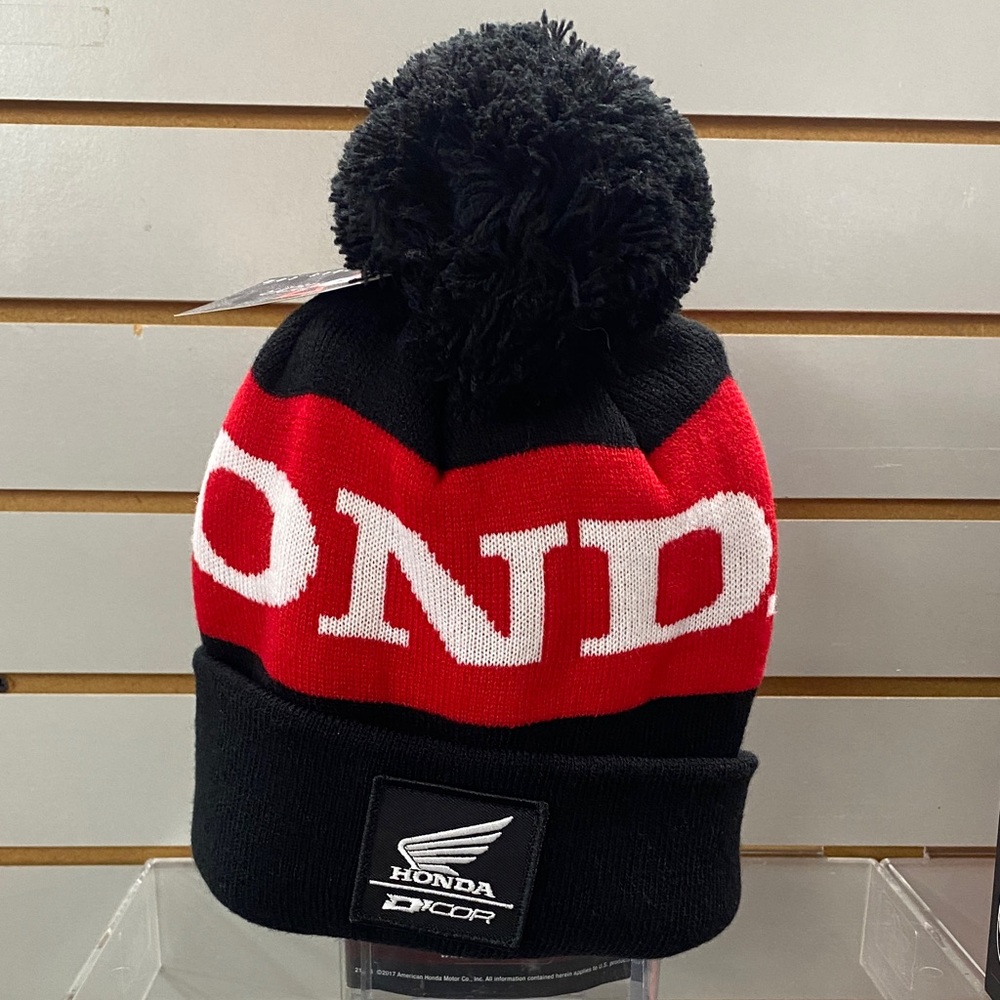 Honda Black and Red Pom-Pom Beanie
